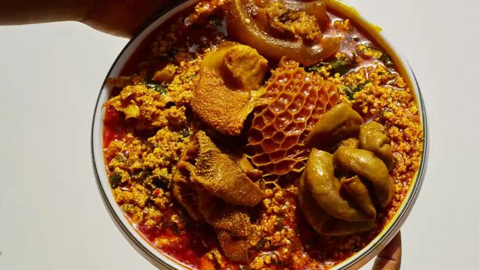 Egusi soup with chicken and spinach